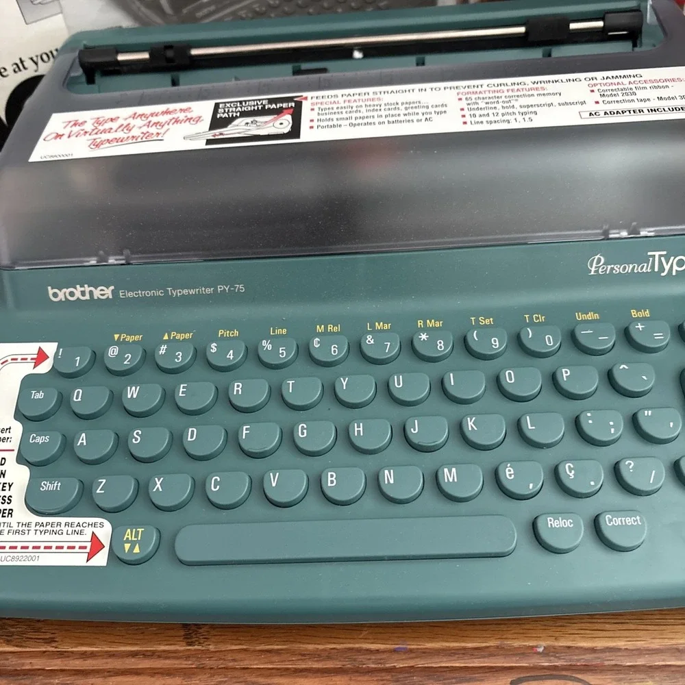 Brother‎ Personal Type Typewriter Py-75 Portable Battery Ac Adapter Paper Card